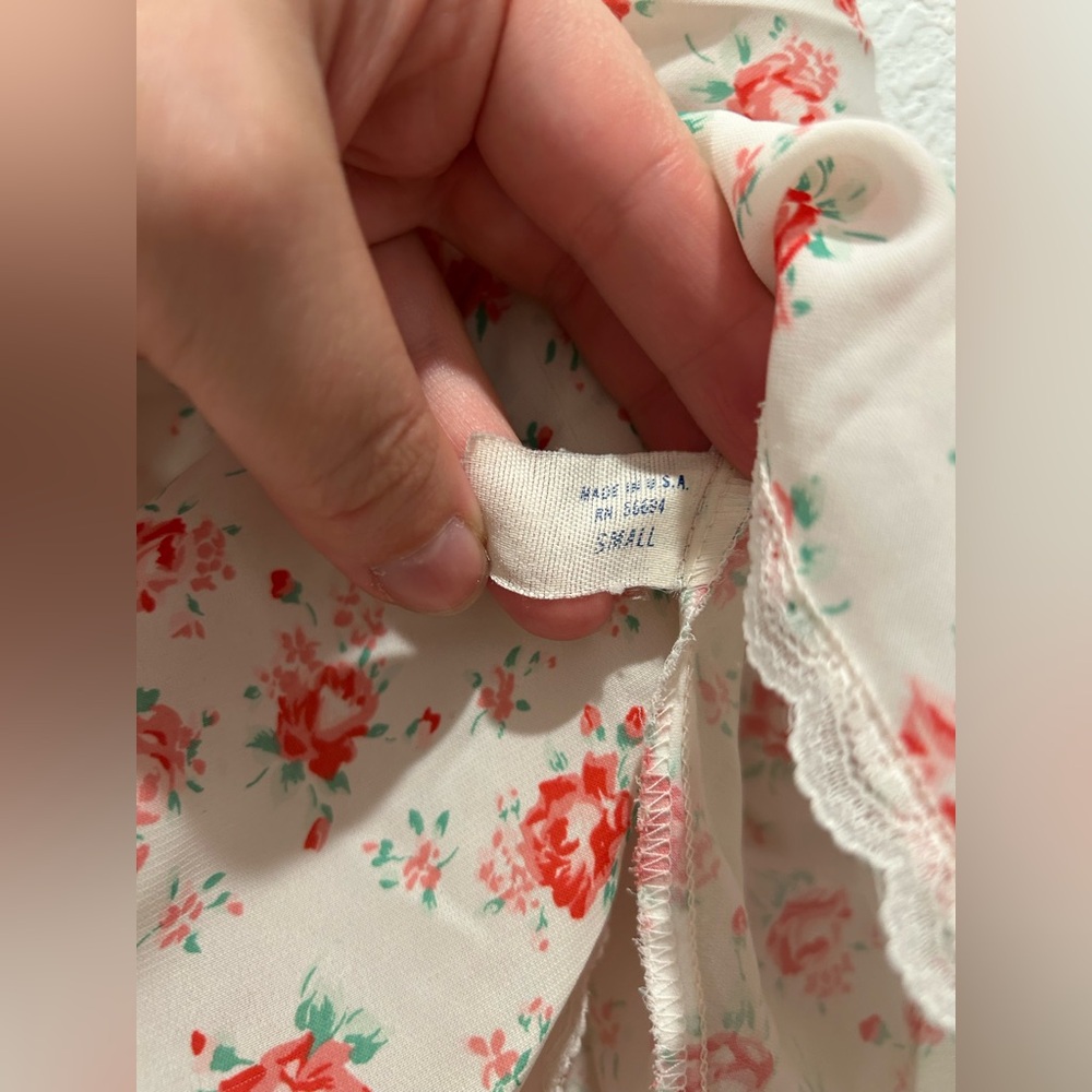 Pollinaise Vintage Red white Floral Lace silk satin Chemise cami slip tank top - Picture 7 of 8